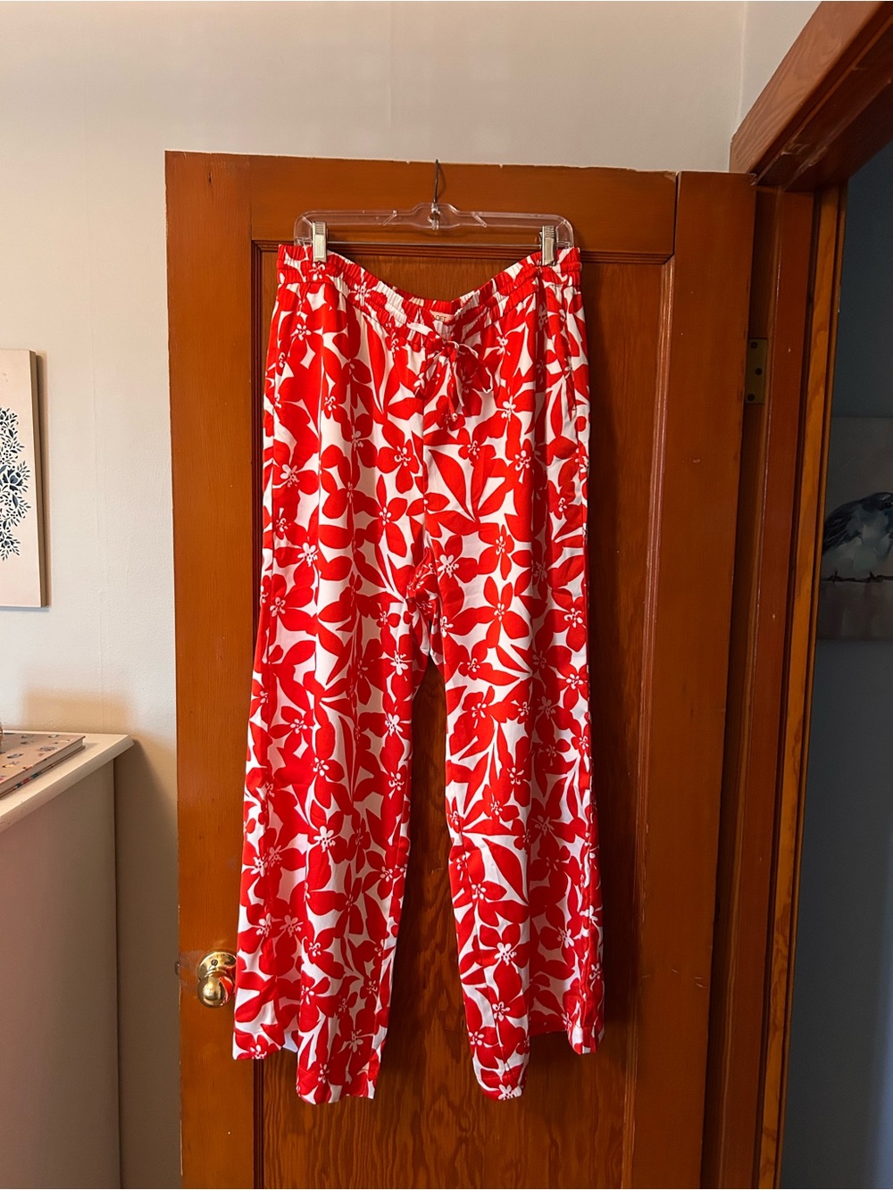 LOFT Red & White Floral Wide-Leg Pants